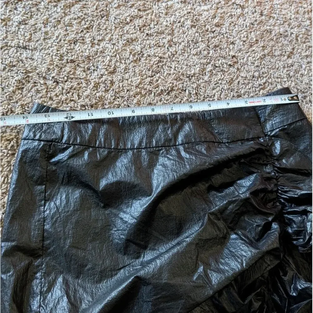 Studio W11 Black Faux Leather A-line Wrap Ruffle Mini Skirt, size 2